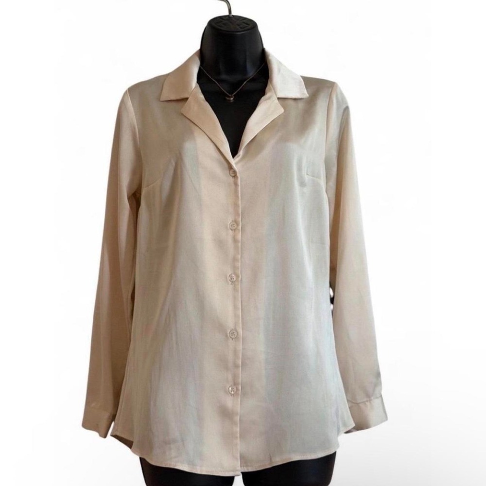 ASOS Design Champagne Cream Satin Button Down Blouse